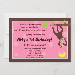 Curious Monkey Pink Invitation