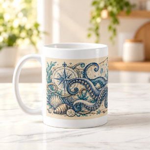 Curious Octopus Marine Engraving Mug