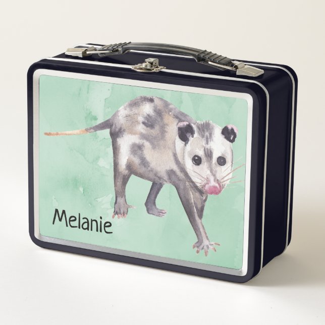 Curious Opossum Add Your Own Name Metal Lunch Box (Front)