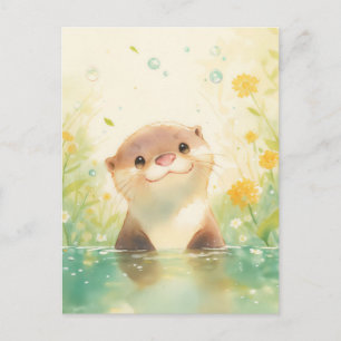 Curious Otter in Sunny Spring Meadow Postcard