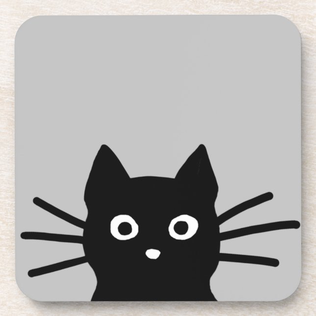 Curious Peeking Black Kitty Cat | Funny Animal Art Coaster (Front)