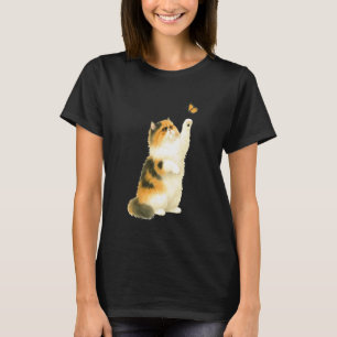 Curious Persian Cat Reaching Monarch Butterfly Nat T-Shirt