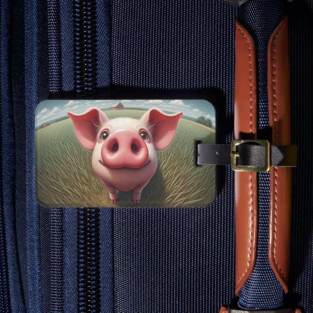 Curious Pig with Barn Custom Luggage Tag (Front Insitu 4)
