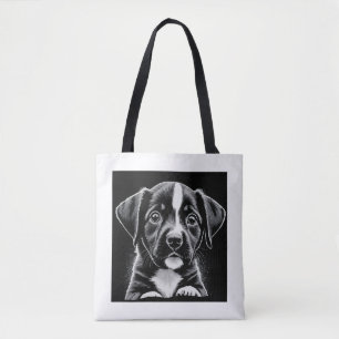 Curious Puppy – Black & White Tote Bag