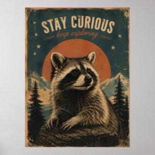 Curious Racoon Vintage  Poster