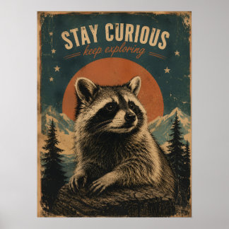 Curious Racoon Vintage  Poster