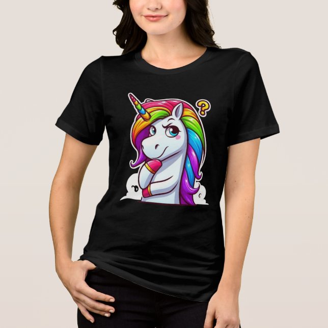 Curious Rainbow Unicorn Thinking Tri-Blend Shirt (Front)