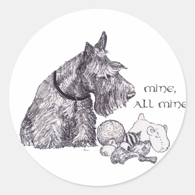 Curious Scottish Terrier Mine, all Mine Classic Round Sticker (Front)