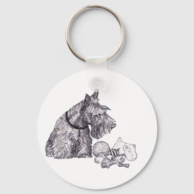 Curious Scottish Terrier Mine, all Mine Key Ring (Front)
