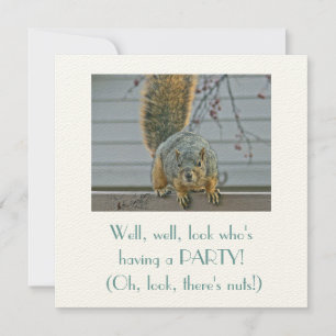 CURIOUS SQUIRREL ON FENCE LOOKING INTO HOUSE INVITATION