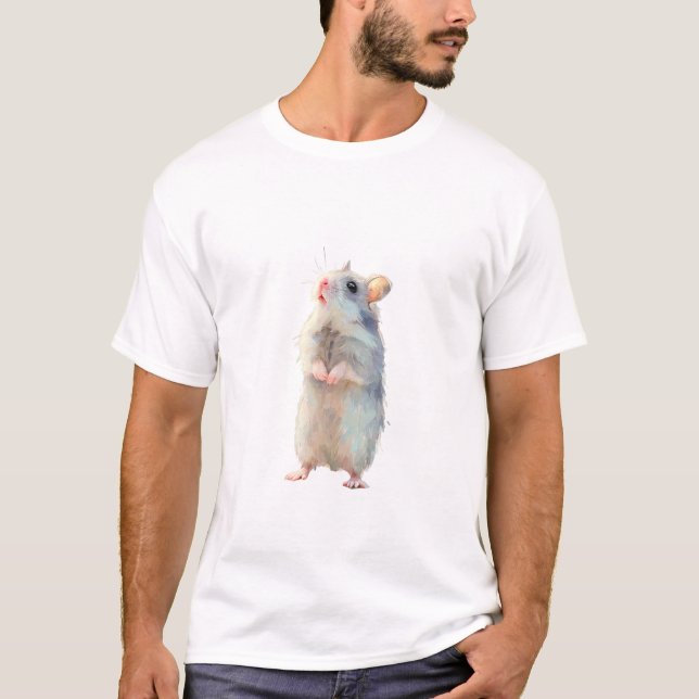 Curious Standing Winter White Hamster Men T-Shirt (Front)