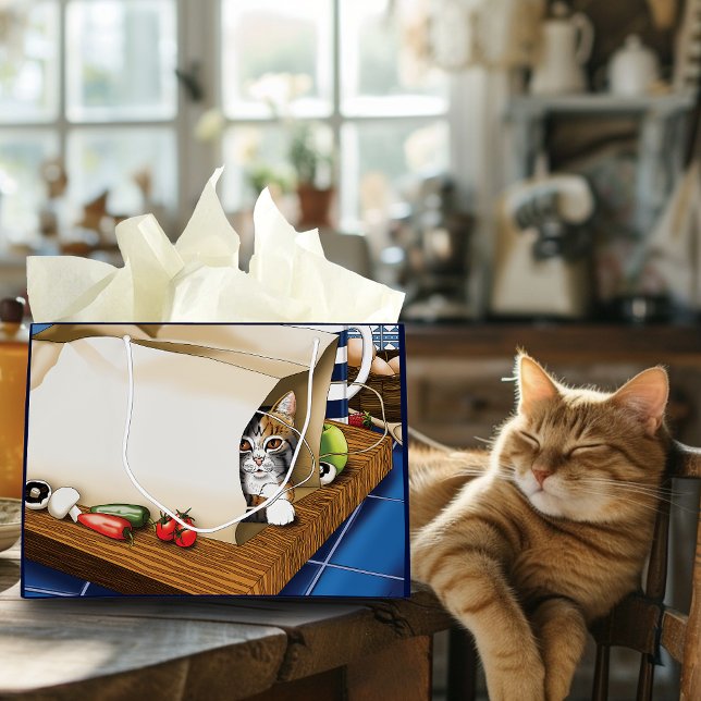 Curious Tabby Cat Grocery Bag Blue Cute      (Creator Uploaded)