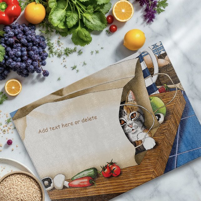 Curious Tabby Cat Grocery Bag Blue Cute      Cutting Board (Creator Uploaded)