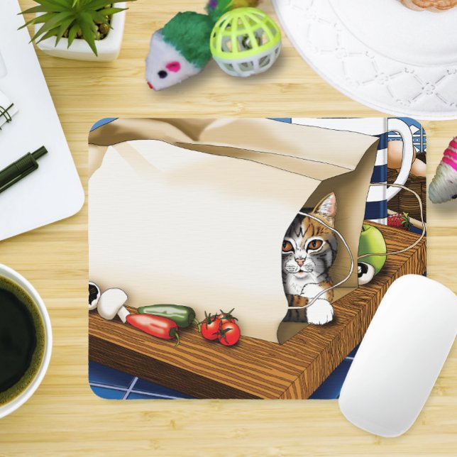 Curious Tabby Cat Grocery Bag Blue Cute      Mouse Pad (Creator Uploaded)