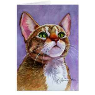 Curious Tabby Cat in Watercolor Greeting Card