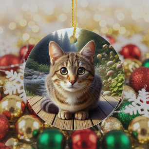 Curious Tabby Cat Keepsake Ceramic Ornament