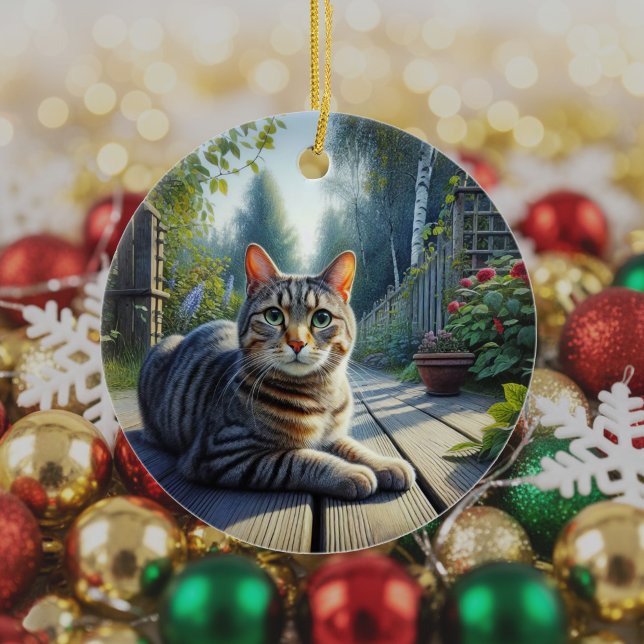 Curious Tabby Cat Keepsake Ceramic Ornament (Creator Uploaded)