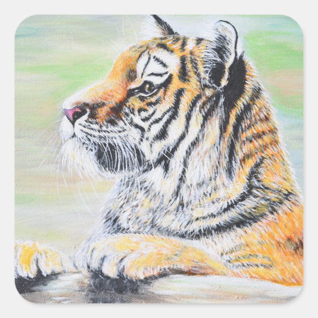 Curious Tiger Painting Square Sticker (Front)