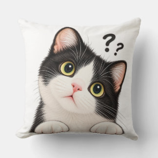 Curious Tuxedo Cat Boki – Cute Funny Cat Illustrat Cushion