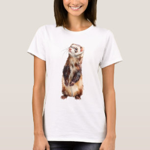 Curious Watercolor Ferret Standing Women T-Shirt