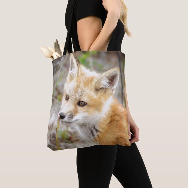 Curious Young Fox Kit Tote Bag (Close Up)