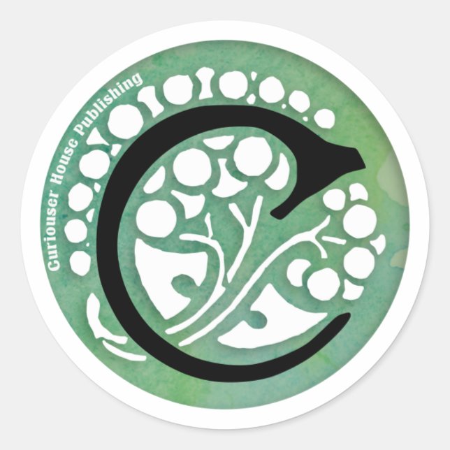 Curiouser House Publishing Logo in Green Classic Round Sticker (Front)