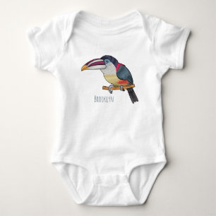Curl crested aracari bird cartoon illustration baby bodysuit