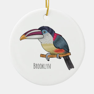 Curl crested aracari bird cartoon illustration ceramic ornament