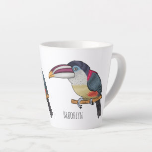 Curl crested aracari bird cartoon illustration latte mug