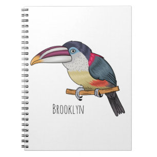Curl crested aracari bird cartoon illustration notebook