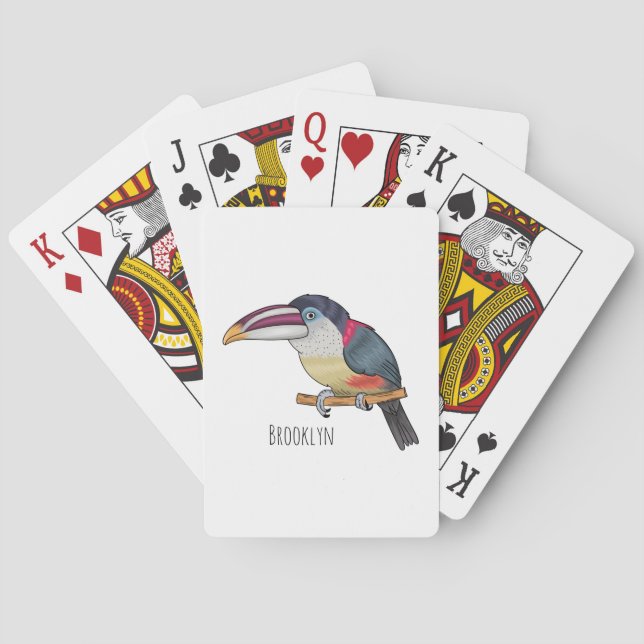 Curl crested aracari bird cartoon illustration  playing cards (Back)