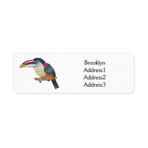 Curl crested aracari bird cartoon illustration return address label