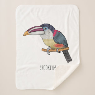 Curl crested aracari bird cartoon illustration sherpa blanket