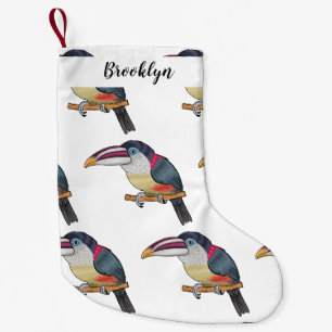 Curl crested aracari bird cartoon illustration small christmas stocking