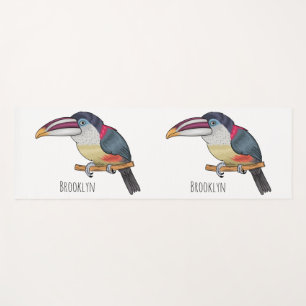 Curl crested aracari bird cartoon illustration  yoga mat