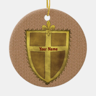 Curl Fleur De Lis Shield surname Ceramic Ornament