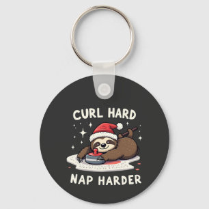 Curl Hard Nap Harder Curling Sport Sloth Xmas  Key Ring