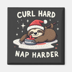 Curl Hard Nap Harder Curling Sport Sloth Xmas Magnet