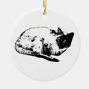 Curled cat keepsake of peace ceramic ornament