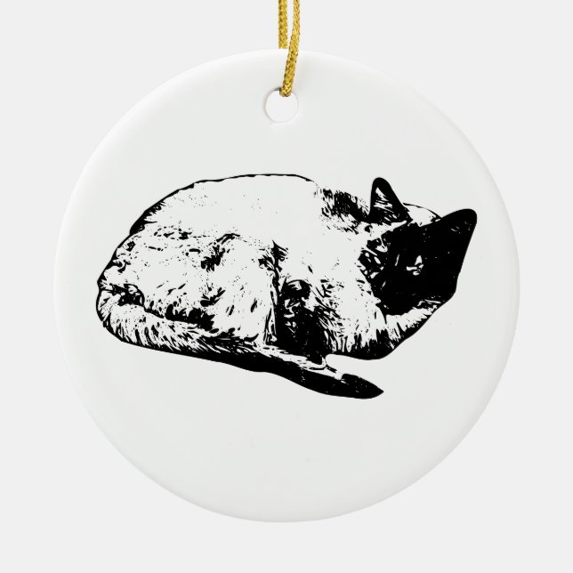 Curled cat keepsake of peace ceramic ornament (Front)