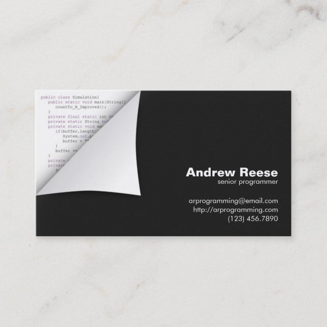 Curled Corner with Program Coding - Java Business Card (Front)
