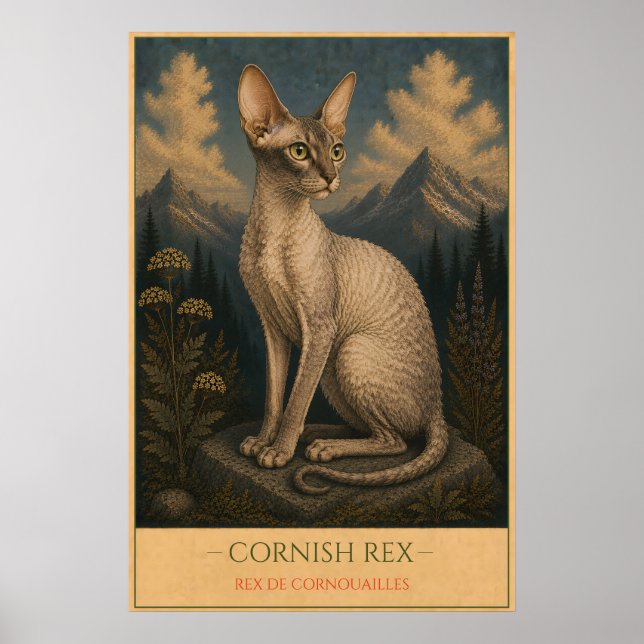 Curled Elegance: Cornish Rex Poster (Front)