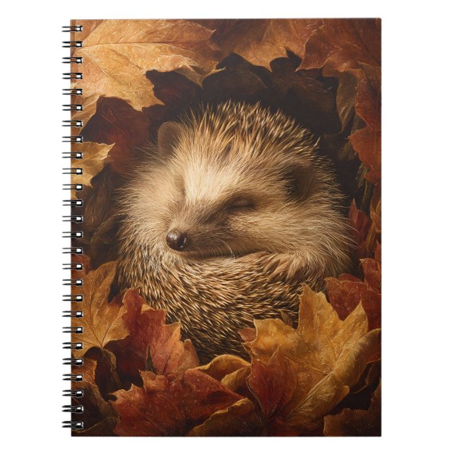 Curled Hedgehog Autumn Leaf Nest Art Notebook (Front)