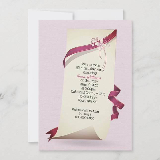 Curled Paper 95th Birthday invite (Front)