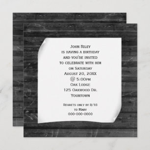 Curled Paper on Black Wood Invitation