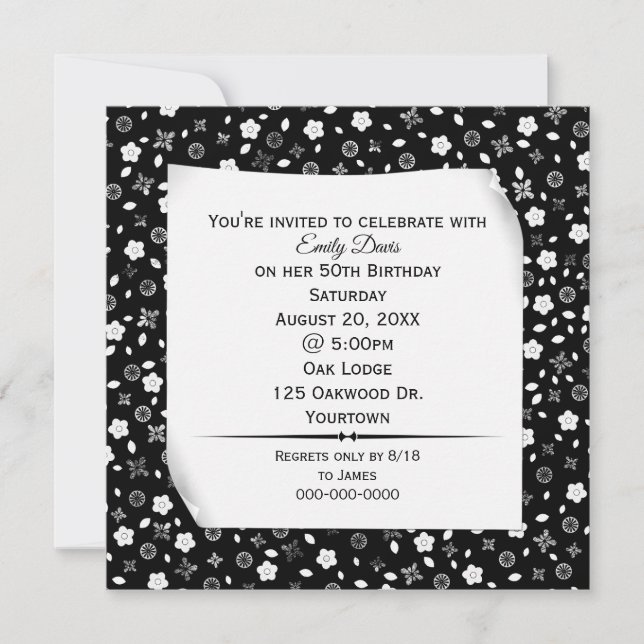 Curled Paper on Floral Print Party Invitation (Front)