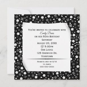 Curled Paper on Floral Print Party Invitation