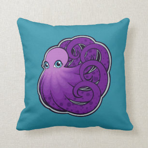 Curled Purple Spotted Octopus Ink Drawing Design Cushion