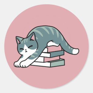 Curled Up with a Book and a Cat - Cosy Cat Reading Classic Round Sticker