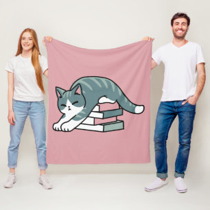 Curled Up with a Book and a Cat - Cosy Cat Reading Fleece Blanket